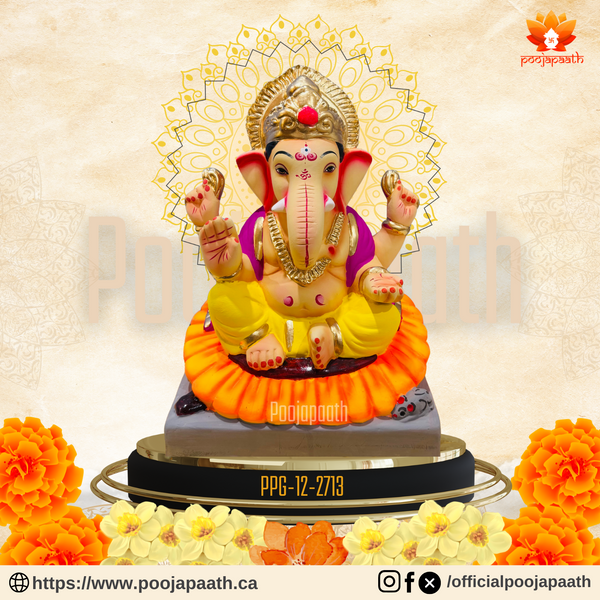 GA12-2713- Eco-Friendly Ganpati Murti – Sadhu Mitti Idol for Ganesh Chaturthi - Divine 12-Inch